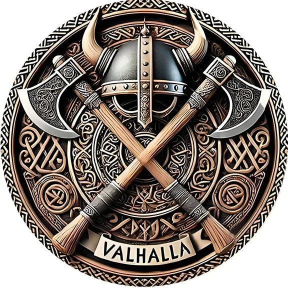 HELLOYOUNG Wall Art Viking Axes Sign Aluminum Norse Wall Decor with Intricate Design, Unique Home Decor Welcome Sign - Rustic Metal Wall Hanging for Living Room Bedroom Office