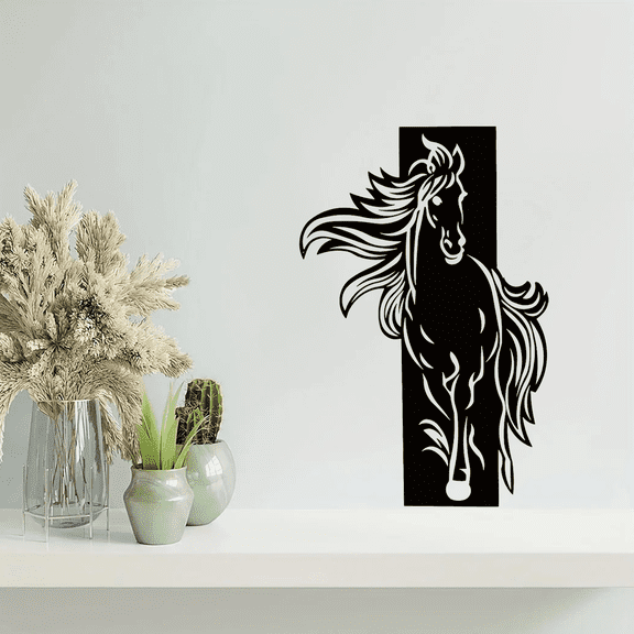 HELLOYOUNG Wall Art, Western Metal Wall Decor Handmade Iron Art, Mustang Rider Wall Sculpture for Farmhouse Decor, Durable Ranch Themed Horse Lover Gift for Wall Decoration