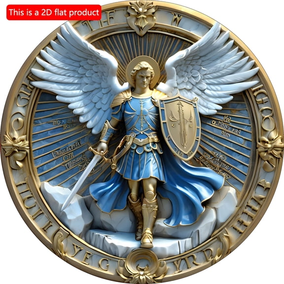 HELLOYOUNG Wall Decor Holy Archangel Michael Round Plaque 2D Wall Art 8x8 Inch Metal Tin Sign Vintage Home Decor for Kitchen Cafe Office Gift Hanging