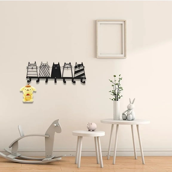 HELLOYOUNG Wall Mounted Coat Rack, Cat Shaped Decorative Hook with 7 Hooks, Modern Key Rack Entryway Organizer for Home Decor