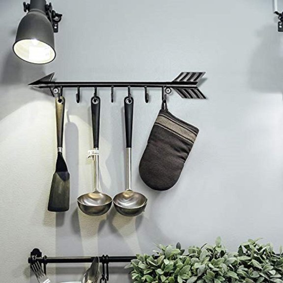HELLOYOUNG Wall-Mounted Metal Arrow Key Holder, Rustic Decorative Organizer for Entryway, Hallway, or Bathroom Space-Saving Shelf Rack for Keys, Towels, Coats, & Light Home Decor