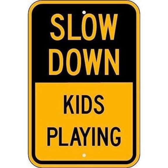 HELLOYOUNG Warning Sign Safety Sign, Slow Down Kids Playing,Black On Yellow Sign Business Sign 12X8 Inches Metal  Aluminum Sign Decor