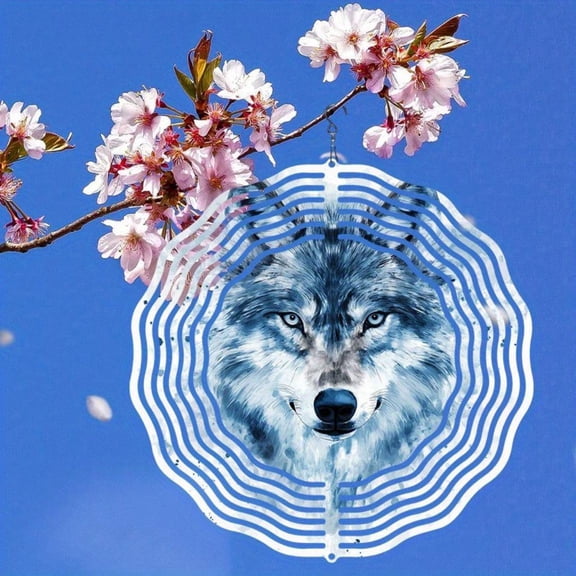 HELLOYOUNG Watercolor Wolf Wind Spinner Metal Wall Art Outdoor Perpetual Motion Wind Chime Hanging Garden Decor for Yard Patio Porch Home Colorful Metal Stake Gift for Men Nature Lovers