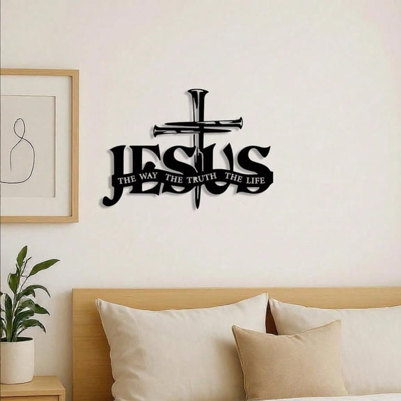 HELLOYOUNG The Way The Truth The Life Metal Sign Jesus Horizontal Cross Sign Truth Life Verses  Outdoor Decor Horizontally Oriented Religious Symbol with Cross  Plaque Sign