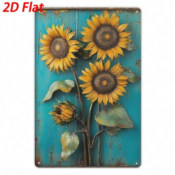 HELLOYOUNG Weathered Rustic Sunflower Metal Sign Vintage Teal Wall Art for Kitchen Dining Bedroom Garden, Halloween Christmas New Year Farmhouse Decor Gift