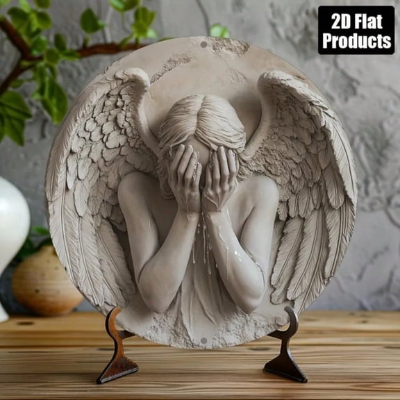 HELLOYOUNG Weeping Angel Statue Decor, Vintage Rustic Iron Wall Art for Bar Kitchen Caf Living Room Office, Gothic Party Decoration Gift
