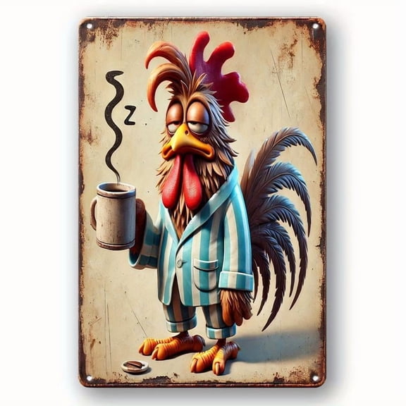 HELLOYOUNG Weird Sleep Chicken Drinking Coffee Can Sign - 8x12inch Metal Wall Decoration, with Pre-Cast Hole, Perfect for Home, Bar, Kitchen, Garage, Farmhouse Durable Aluminum Product
