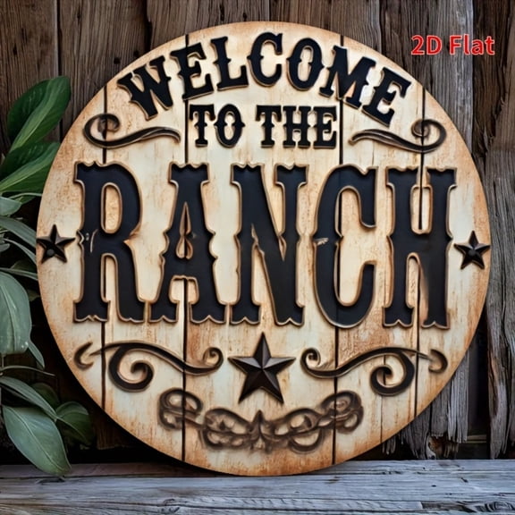 HELLOYOUNG Welcome to The Ranch Metal Round Sign - High-Definition Wall Art, Home/Office Decor for Bedroom/Living Room/Cafe