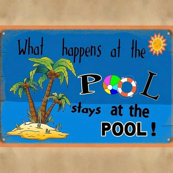 HELLOYOUNG "What Happens in The Pool Stays in The Pool" Metal Tin Sign - Fun Pool Room Wall Decor for Home, Bar, Restaurant, Man Cave