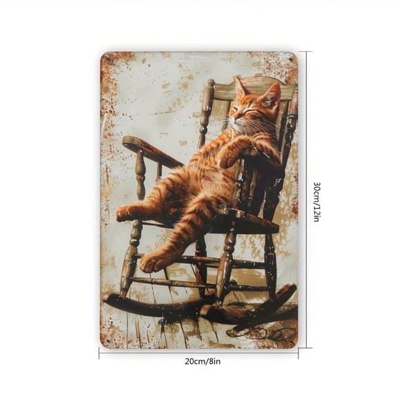 HELLOYOUNG Whimsy Feline Vintage Metal Wall Art, Rustic Iron Lazy Cat on Rocking Chair Tin Sign 8x12 Inch Decorative Plaque for Home Living Room Bedroom Study Kitchen Indoor Outdoor Decor