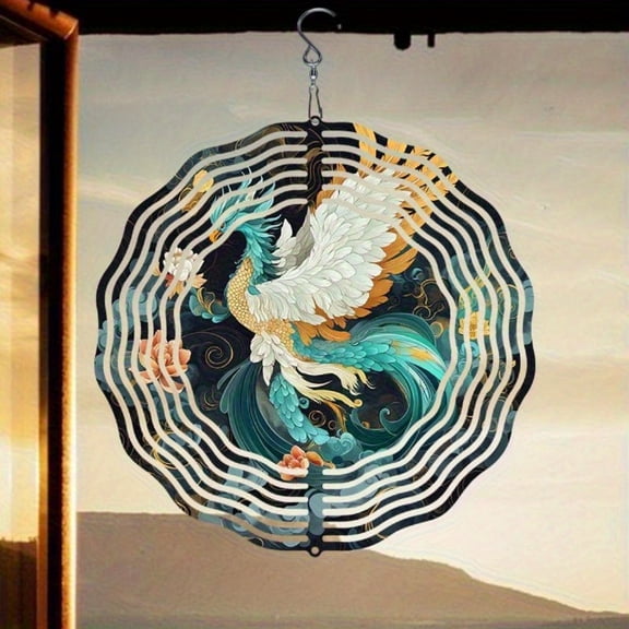 HELLOYOUNG White Green Phoenix Wind Chime Outdoor 360 Rotating Hook Weatherproof Garden Art Patio Decor Holiday Christmas Gift
