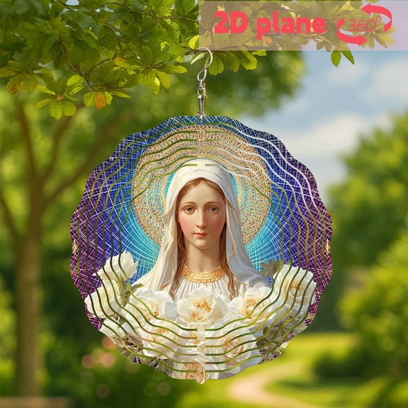 HELLOYOUNG Wind Chime 10 Inch Outdoor Garden Decor, Rotating Aluminum Wind Catcher with Red White Flowers, Gentle Sound Weatherproof Patio Art, Valentine Gift for Her Home Wedding