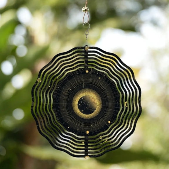 HELLOYOUNG Wind Chime Outdoor Decor Solar Powered Metal Wind Chimes Black Gold Star Pattern Garden Wind Chime for Outside