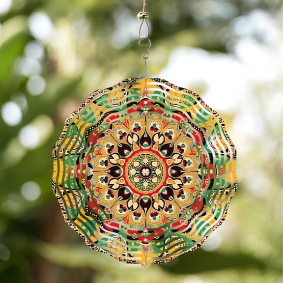 HELLOYOUNG Wind Chime OutdoorMandala Wind Chime Garden DecorVibrant Metal Hanging Ornament for Patio and Porch25.4cm Bohemian Chimes