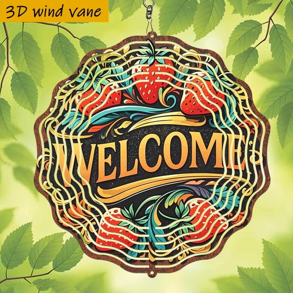 HELLOYOUNG Wind Chimes 3D Strawberry Wind Vane Spinner10 Inch Outdoor Metal Wind Spinner Garden Decor360 Rotating Fruit Pattern for Patio Kitchen YardEasy Install Sweet Summer Gift