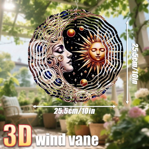 HELLOYOUNG Wind Chimes 3D Sun Moon Art Metal Wind Chime Decor with Rotating Creative Hanging for Porch Door No Electricity Required 10 Inch