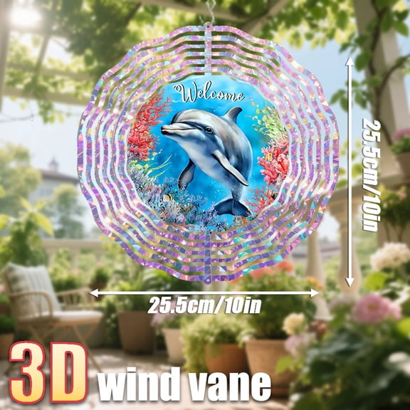 HELLOYOUNG Wind Chimes Metal 3D Dolphin Wind Chime Decor, Swimming Among Colorful Coral Reefs Art, 10 Inch with 360 Rotating Hook, DIY Creative Wind Spinner for Outdoor Garden Tree Hanger All Season