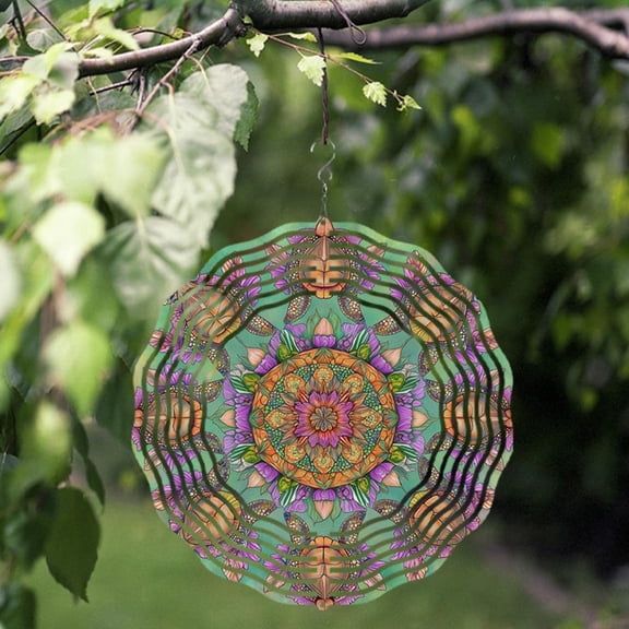 HELLOYOUNG Wind Chimes Outdoor 10 Inch Mandala Garden Decor with Colorful Rotating Hook, No Batteries Needed, Metal Wind Chime for Patio
