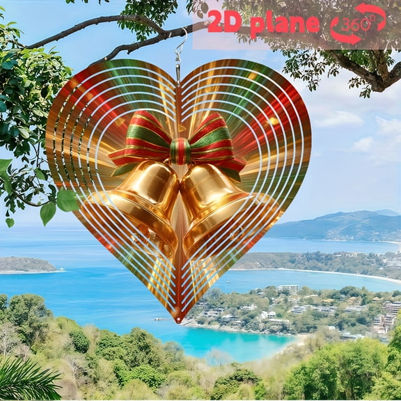 HELLOYOUNG Wind Chimes Outdoor Decor 10-Inch Heart-Shaped Spinning Wind Chime with Soothing Bells for Garden, Patio, Balcony - Rotating Wind Spinner, 360 Hook, Holiday Gift for Christmas Thanksgivin