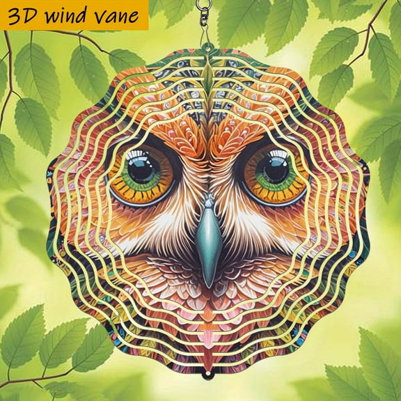HELLOYOUNG Wind Chimes Outdoor Decor, 3D Owl Wind Spinner with 360 Rotating Metal Leaves, Easy Install Garden Art for Holiday Gift Christmas Halloween Patio