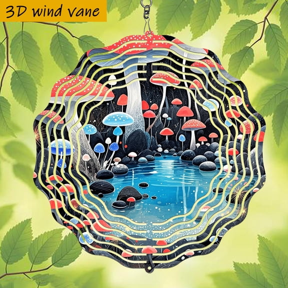 HELLOYOUNG Wind Chimes Outdoor Decor, Heavy Duty Iron Mushroom Wind Spinner, 360 Spinning Metal Garden Art, Easy Assembly Yard Ornament For Christmas Wedding Party Gift