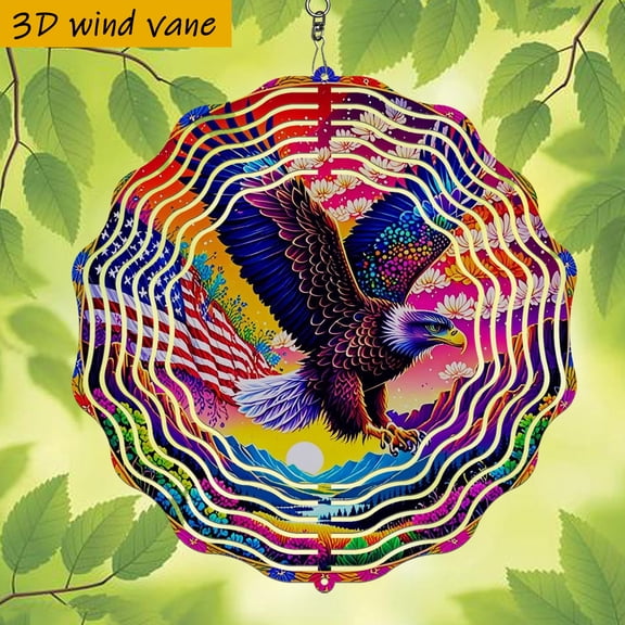 HELLOYOUNG Wind Spinner 10 Inch Eagle Wind Vane 3D Floral 360 Rotating Outdoor Metal Art Patriotic Holiday Christmas Gift Garden Decor