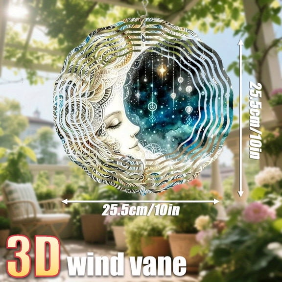 HELLOYOUNG Wind Spinner 3D Moon and Starry Universe Wind Chime, 25.5cm 360 Degree Rotating Hook with DIY Creative Windmill Art for Garden Patio Outdoor Decor