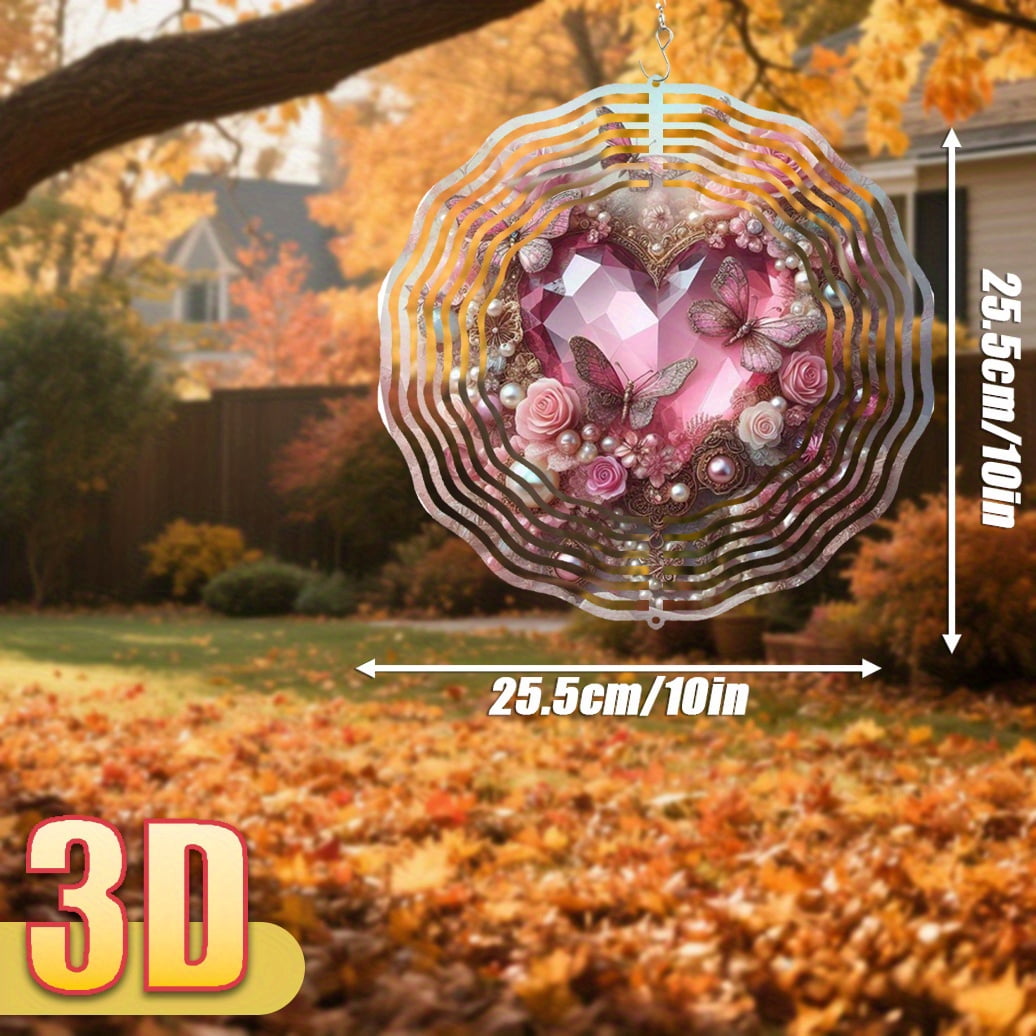 HELLOYOUNG Wind Spinner 3D Pink Heart Butterfly and Rose Garden Decor ...