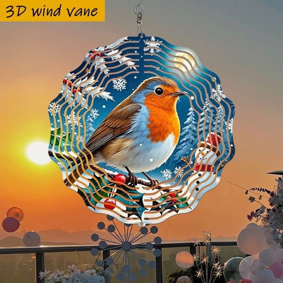 HELLOYOUNG Wind Spinner 3D Robin Bird Wind Vane Decor Outdoor Metal Art for Garden Patio, Easy Install Holiday Decorations for New Year Decoration GiftWind-powered Rotating DIY Pendant