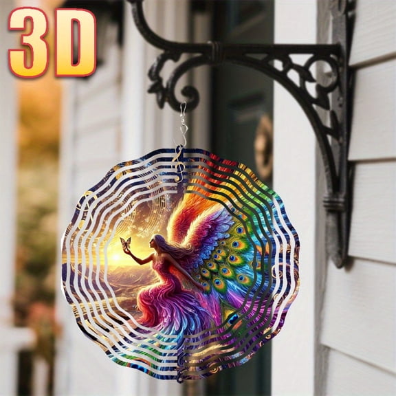 HELLOYOUNG Wind Spinner Chimes Outdoor Decor, 3D Peacock Fantasy Art Metal Windmill Spinner, 360 Rotating Hook DIY Wind Chimes for Garden, Christmas Gift Home Decor