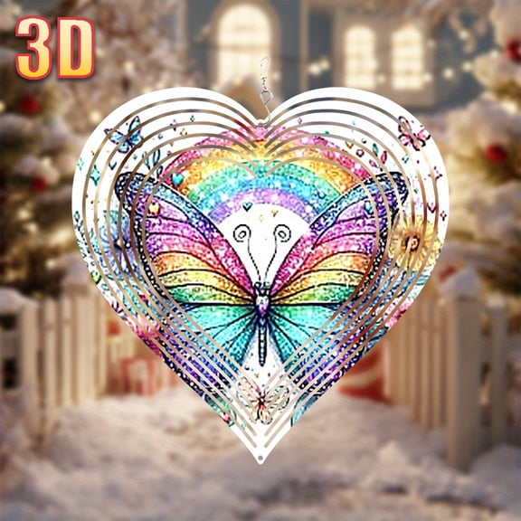 HELLOYOUNG Wind Spinner with Colorful Butterflies Rainbow Background Rotating Hanging Decor for Home Garden Room DIY Creative Wind Chime 360 Degree Rotation Multifunctional Decorations