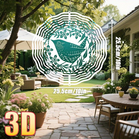 HELLOYOUNG Wind Spinner Outdoor Decor - 3D Double-Sided Rotating Wind Chimes, 10 Inch Bird Surrounded By Flowers and Leaves, 360 Rotation Hook, Creative DIY Hanging Decor for Garden Patio Christmas