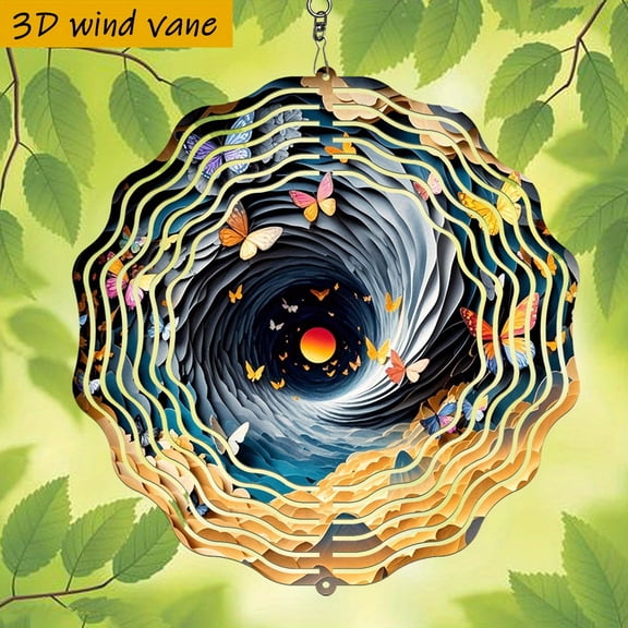 HELLOYOUNG Wind Spinner Outdoor Decor, Fantasy Butterfly 10 Inch Metal Art Garden Gift, 360 Rotating Vibrant 3D Abyss Holiday Ornament for Christmas Halloween All Seasons Easy Install