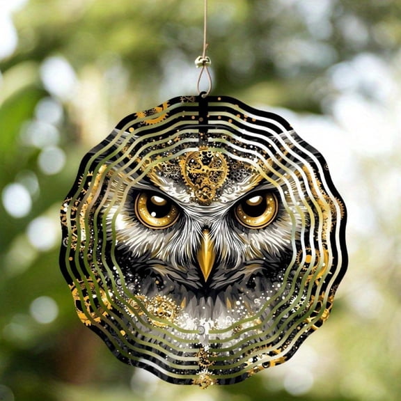 HELLOYOUNG Wind Spinner Sculpture - 3D Metal Wind Spinner for Patio Yard, Wind Powered Outdoor Garden Decor Owl Art