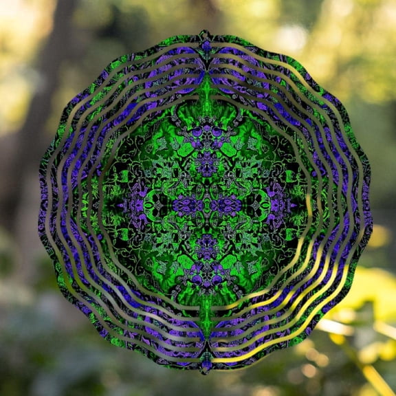 HELLOYOUNG Wind Spinners 10 Inch, Colorful Gemstone Mosaic Metal Wind Chime, Two-Sided Round Outdoor Hanging Decor for Garden Patio Yard, Halloween Christmas Gift, Rust Fade and Weather Resistant