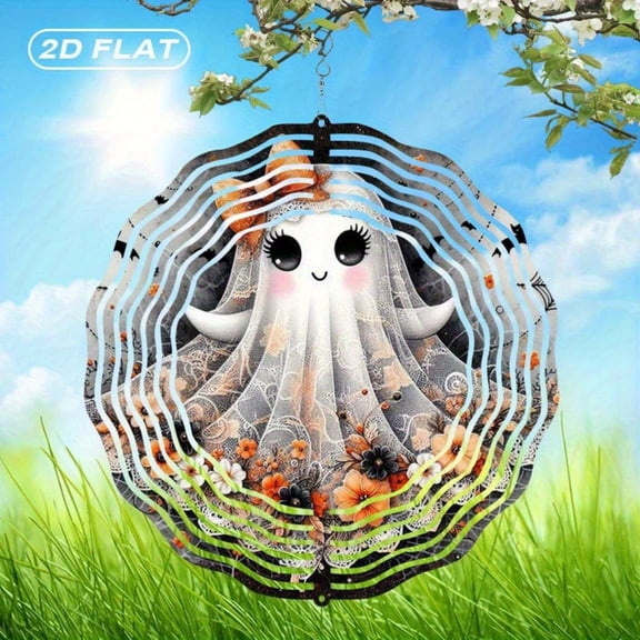 HELLOYOUNG Wind Spinners Outdoor Decor, 10 Inch Metal Suncatcher with Stained Glass Spiderweb Floral Design for Garden Patio Yard, Weatherproof Rust Resistant Halloween Christmas Easter Boho Hallowee