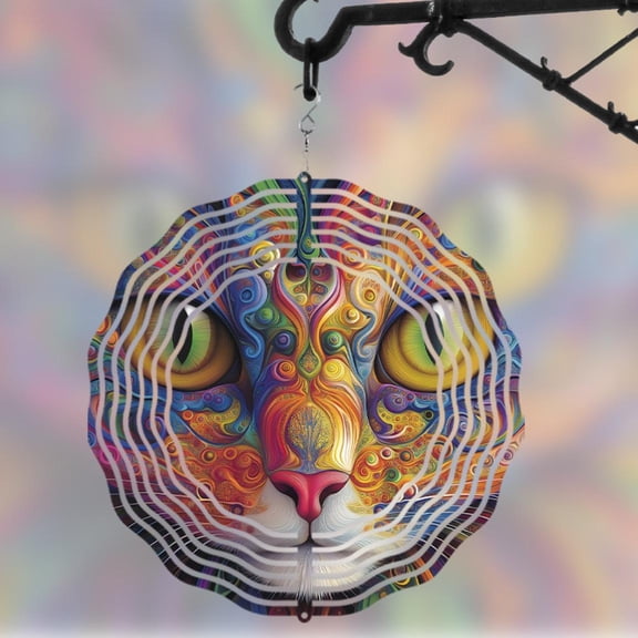 HELLOYOUNG Wind Spinners Outdoor, Metal Colorful Cat Wind Chime, Handmade Vibrant Swirling Patterns Garden Decor for Patio Yard Pathway, All Season Holiday Gift No Electricity Needed