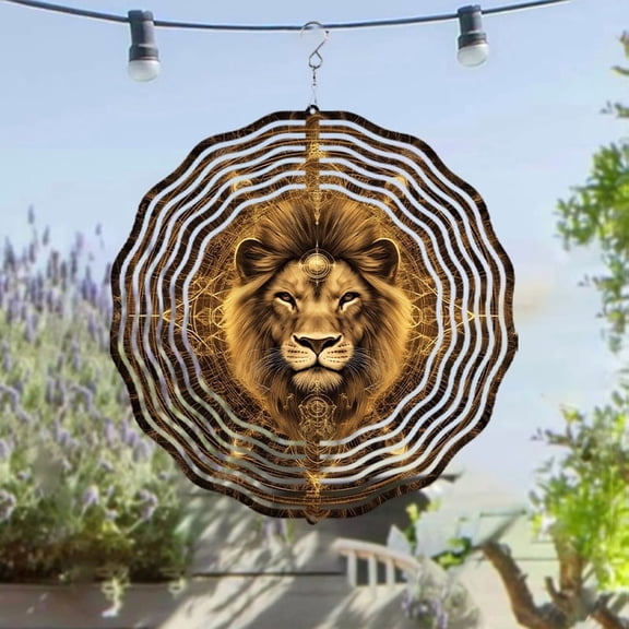 HELLOYOUNG Wind Spinners for Outside 10 Inch Golden Lion Metal Wind Chime 360 Rotating Battery-Free Garden Decor for Spring Summer Outdoor Lawn Gift