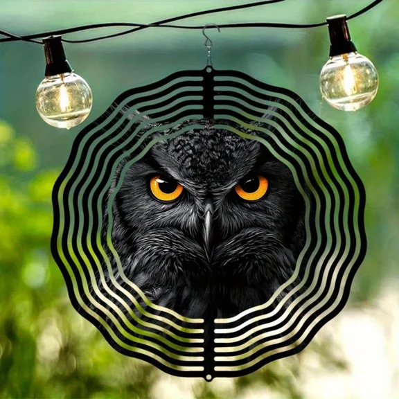 HELLOYOUNG Wind Spinners for Outdoor Garden Decor, Night Owl Metal Wind Chime Christmas Hanging Gift