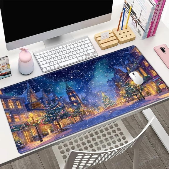 HELLOYOUNG Winter Fantasy Mouse Pad Vivid Snowy Street Scene for Gaming & Office, Non-Slip Rubber Base, Durable Stitched Edge, Perfect Holiday Christmas Gift
