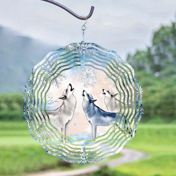 HELLOYOUNG Wolf Wind Chime 10 Inch Outdoor Garden Decor with Snowflakes Howling Wolves Design for Patio Balcony Winter Wonderland Metal Hanging Gift