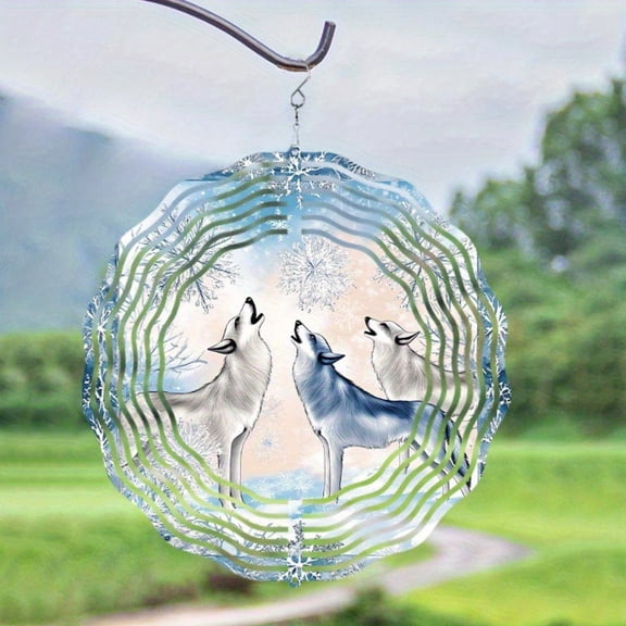 HELLOYOUNG Wolf Wind Chime, Howling Wolves Outdoor Wind Chime 10 Inch Metal Snowflake Decor for Patio Garden with 360 Rotating Hook, Balcony Gift for Home