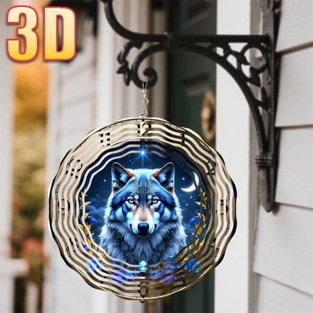 HELLOYOUNG Wolf Wind Chime with Moon Art Clock Design 3D Creative Wind Spinner 360 Rotating Hook DIY Room Decor Multifunctional Hanging Decorations for All Rooms Indoor Outdoor