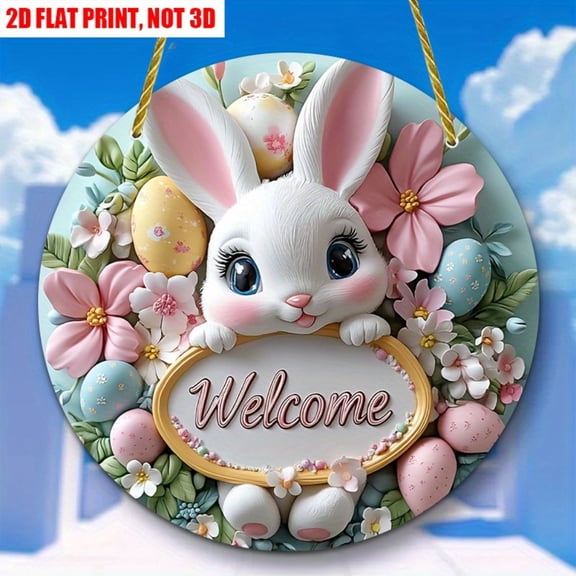 HELLOYOUNG Wooden Easter Bunny Wall Decor Flowers Welcome Sign Spring Home Decoration Rustic Farmhouse Art