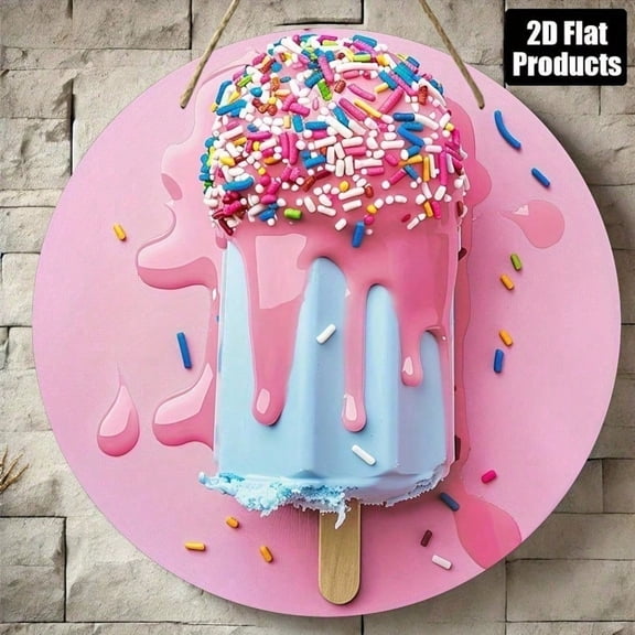 HELLOYOUNG Wooden Wall Art Sign Ice Cream Themed Round Kitchen Decor 8x8 Inch Home Cafe Blastar Decor