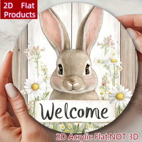 HELLOYOUNG Wooden Welcome Sign with Rabbits Easter Wall Decor Vintage Outdoor Housewarming Gift Rustic Farmhouse Entryway Art