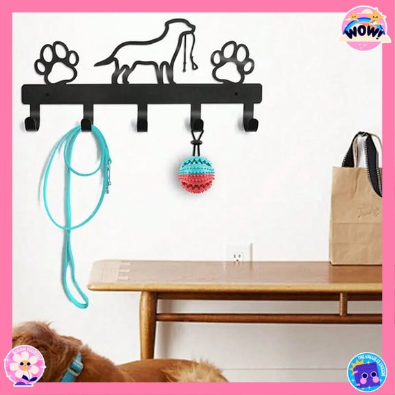 HELLOYOUNG Wrought Iron Dog Paw Wall Organizer 5-Hook Metal Coat Rack, Wall Mount Entryway Storage for Keys Leashes Towels, Pet-Themed Kitchen Decor Holiday Gift for Halloween Christmas