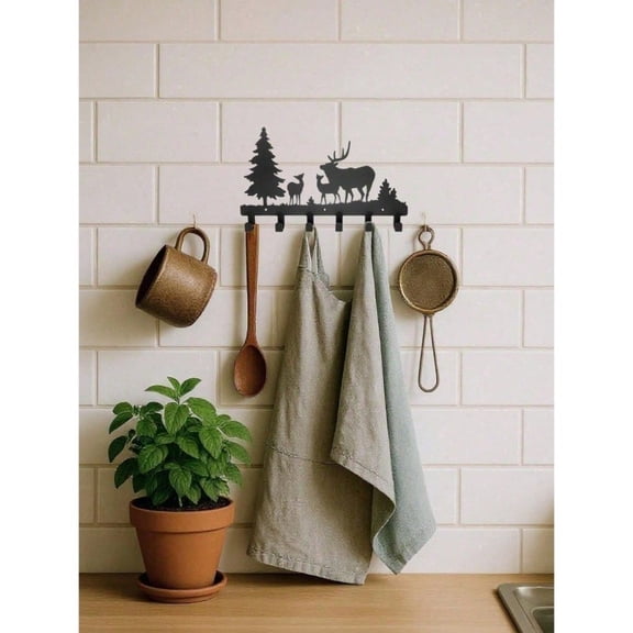 HELLOYOUNG Wrought Iron Wall Mounted Coat Hook Rack for Entryway Wall-Mounted Storage Tentacle Rustic Hall Tree with 5 Hooks for Hats Scarves, Heavy Duty Metal Hallway Organizer