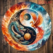HELLOYOUNG Yin Yang Dragon Phoenix Metal Wall Art, 8 Inch Round Aluminum Sign Home Decor for Living Room Office Bar, Chinese Asian Theme Gift for Halloween Christmas Housewarming