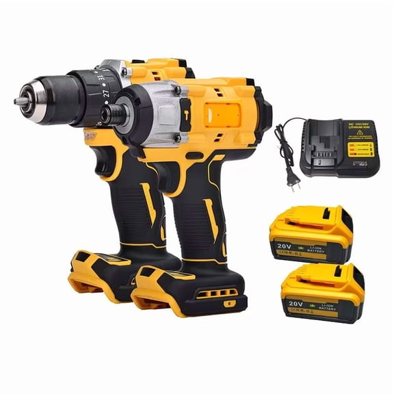 HELMSHAR 20V MAX Cordless Drill and Impact Driver Combo Kit, Brushless Two-in-One Tool Set with 2 Batteries and 1 Charger, Versatile for Household Repairs, Furniture Assembly and Woodworking